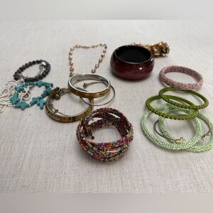 Assorted Women's Beaded and Metal Bracelets - Green, Pink, Multicolor